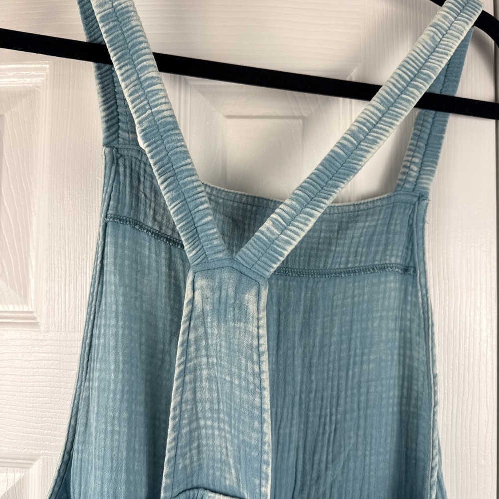 Zenana Dusty Teal Washed Double Gauze Wide Leg Overalls NWOT BOHO - Picture 11 of 15